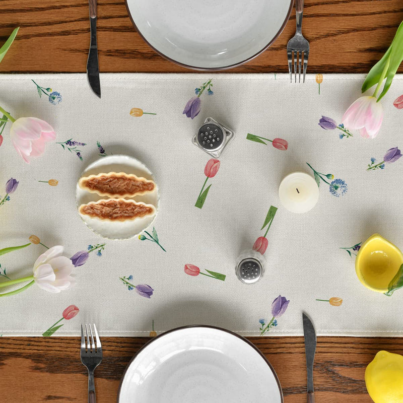 Artoid Mode Lavender Tulip Spring Table Runner, Summer Seasonal Anniversary Holiday Kitchen Dining Table Decoration for Indoor Outdoor Home Party Decor 13 x 36 Inch Table Runner, 13" x 36" - NewNest Australia