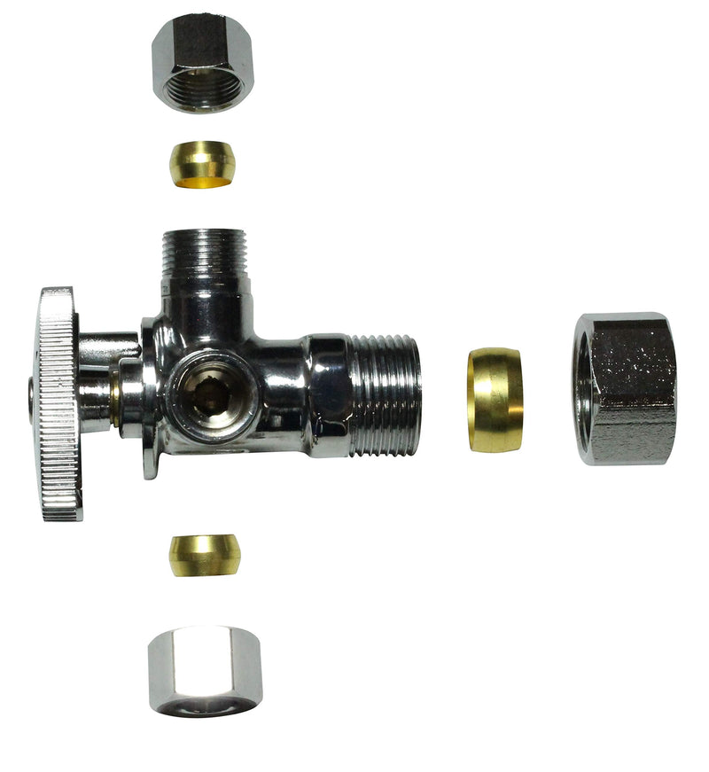 Dual Compression Outlet Angle Stop Valve, Plumbing Fitting, Quarter Turn, Single Handle Independent Multi-Select Positions, Water Valve Shut Off 1/2" NOM (5/8" OD) x (3/8 inch x 3/8 inch) 3/8x3/8 Outlet - NewNest Australia