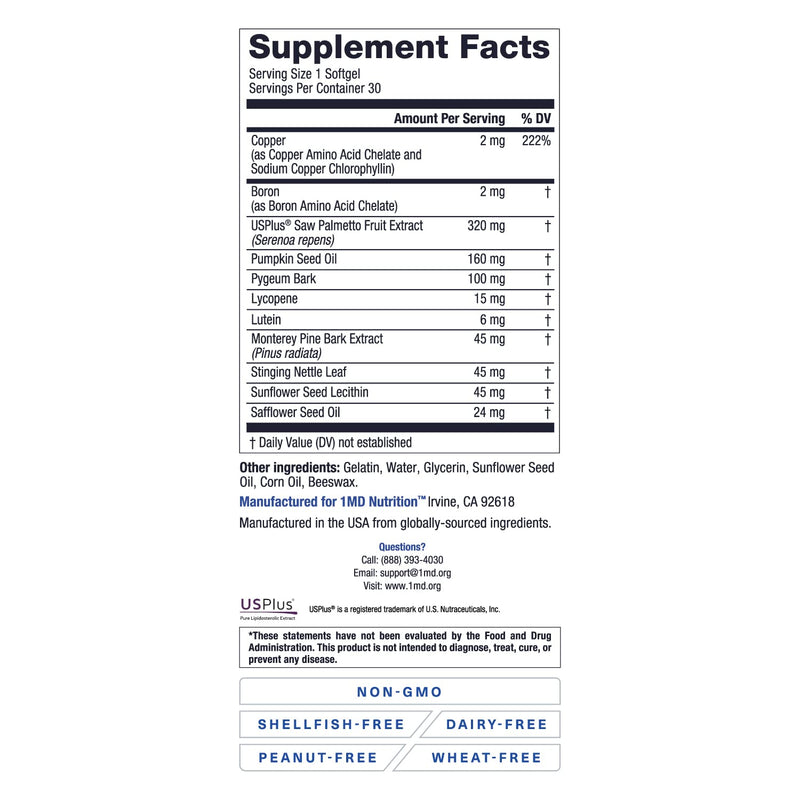 1MD Nutrition ProstateMD Saw Palmetto Prostate Support Supplement - Support for Urinary Tract and Frequent Bathroom Urges | 30 Day Supply 30 Count (Pack of 1) - NewNest Australia