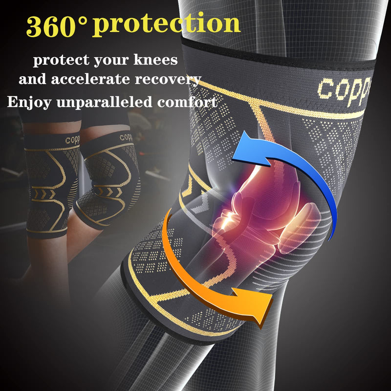 Copper Knee Braces for Knee Pain 2 Pack, Knee Compression Sleeve Support for Men and Women, Medical Grade Knee Pads for Running, Hiking, Working, Arthritis, ACL, Meniscus Tear, Joint Pain Relief Grey+copper Medium - NewNest Australia