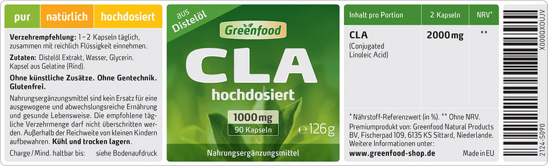 CLA, 1000 mg, 90 capsules, high dosage, conjugated linoleic acid from safflower oil - without artificial additives, without genetic engineering 90 pieces (pack of 1) - NewNest Australia