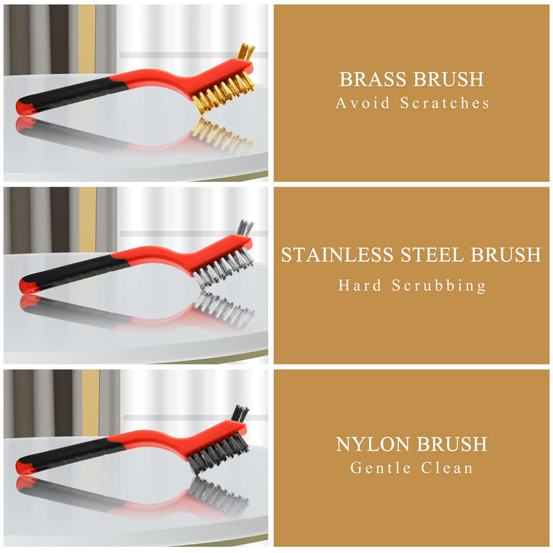 Wire Brush Set, 6 Pcs Brass/Stainless Steel/Nylon Wire Brushes for Cleaning with Curved Handle Grip for Rust Removal, Dirt, Paint Scrubbing - NewNest Australia