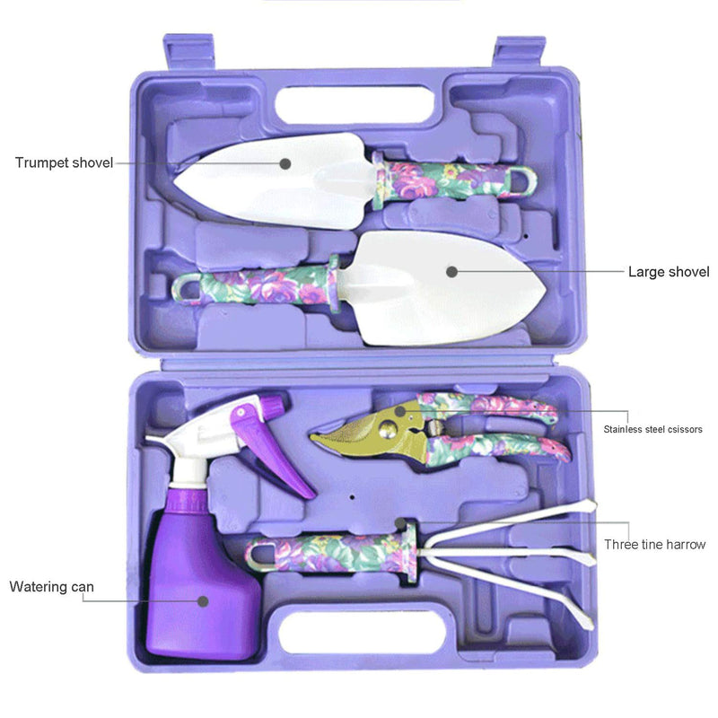 Anti-Rust Garden Tool Set with Carrying Case, 5 Piece Stainless Steel Gardening Kit with Floral Pattern Grass Flower Branch Trimmer Garden Hand Tool Sprayer Farmer Box Gardening Gifts for Women - NewNest Australia