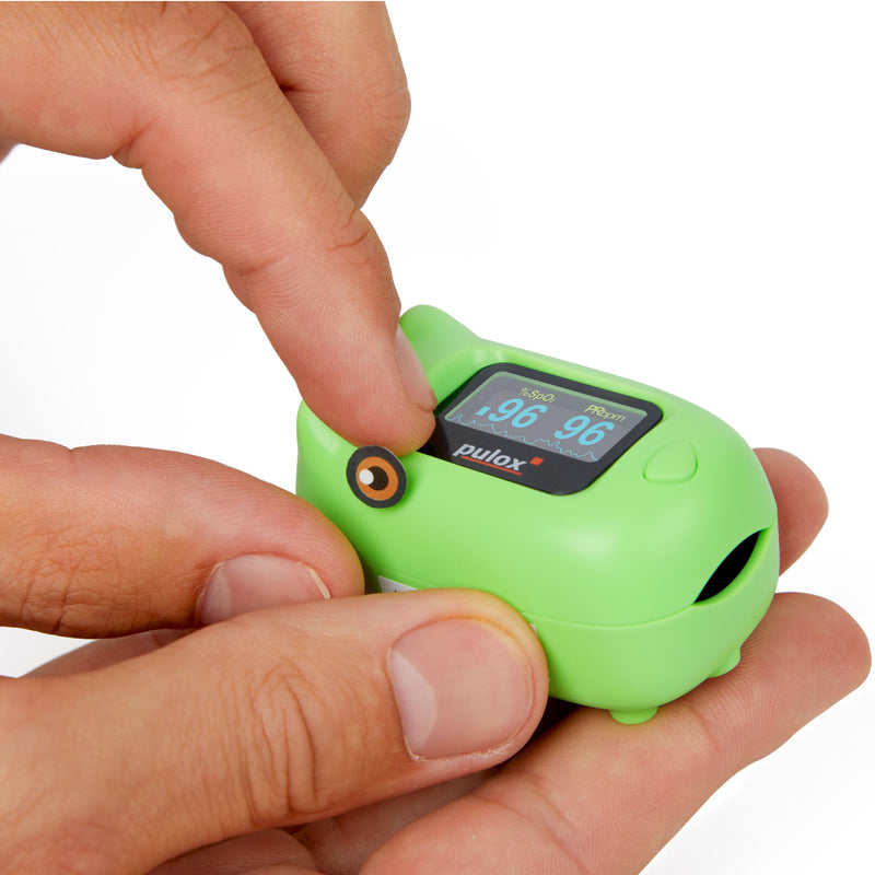 Pulox PO-230 in green, pulse oximeter for children, with adhesive pattern, measurement of oxygen saturation and heart rate - NewNest Australia