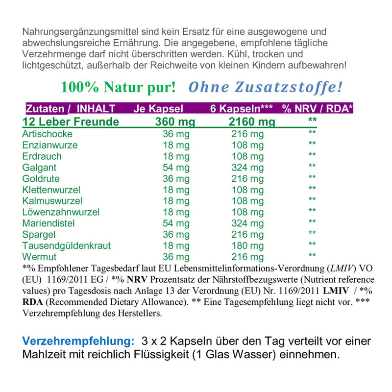 12 liver friends - 12 bitter herbs & bitter substances with milk thistle, artichoke, dandelion, gentian and much more. - 360 LIVER VITAL CAPSULES - PURE NATURE without ADDITIVES. 26314-360 - NewNest Australia
