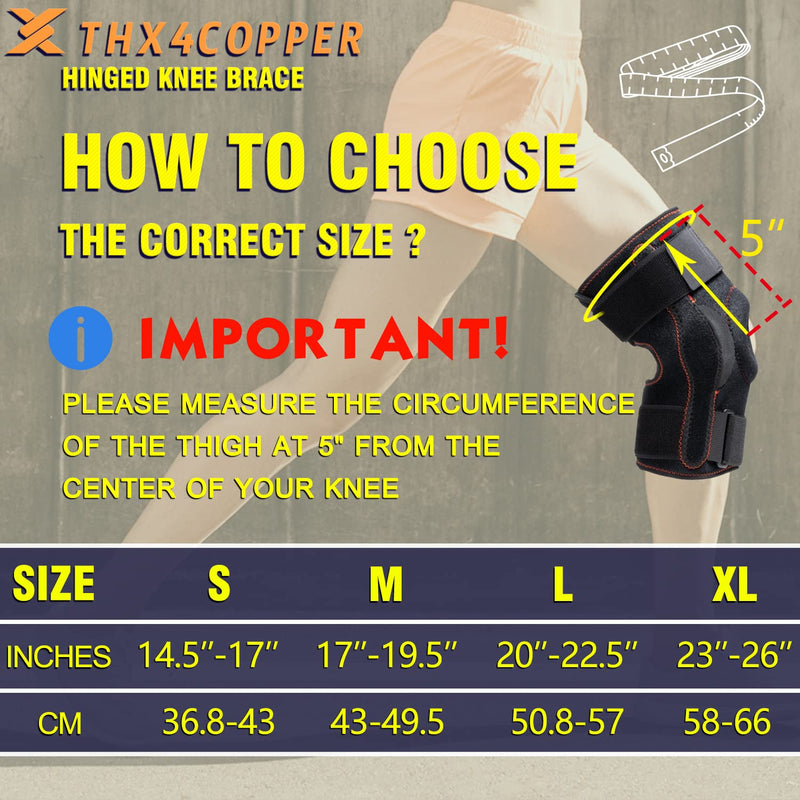 Thx4COPPER Hinged Knee Brace-Adjustable Open Patella with Parallel Straps & Dual Side Stabilizers-Compression Support for Knee Pain Relief & Recovery-MCL, ACL, LCL,Tendonitis, Ligament for Men & Women L (Pack of 1) - NewNest Australia