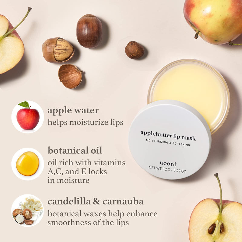 NOONI Applebutter Lip Mask with Shea Butter, Botanical Waxes, and Vitamins A,C & E | Moisturizing Overnight Lip Mask | Korean Skincare for Cracked Lip Repair | Cruelty-free, Formulated without Glutens and Parabens 0.42 Ounce (Pack of 1) - NewNest Australia
