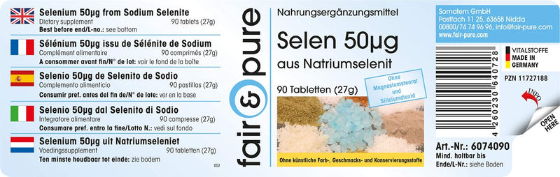 Fair & Pure® - Selenium 50μg tablets made from sodium selenite - vegan - yeast-free - without magnesium stearate - 90 selenium tablets - NewNest Australia