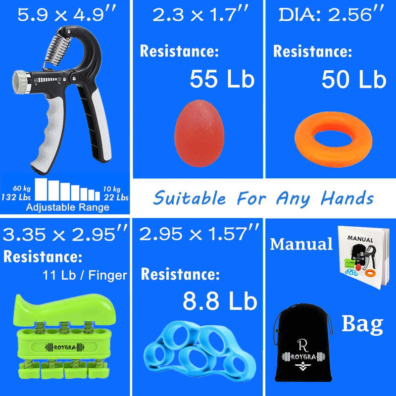 roygra Grip Strength Trainer, Forearm Workout, Hand & Finger Exerciser - 5 Pack - NewNest Australia