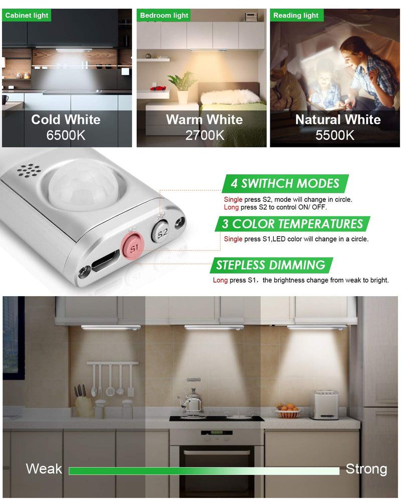 Under Cabinet Lighting 80 LED Closet Light, Motion Sensor Lights Indoor USB Rechargeable Dimmable Wireless Stick-on Night Light Bar for Kitchen, Wardrobe, Garage, Stairs, Bedroom (1 Pack) B-1 Pack - NewNest Australia