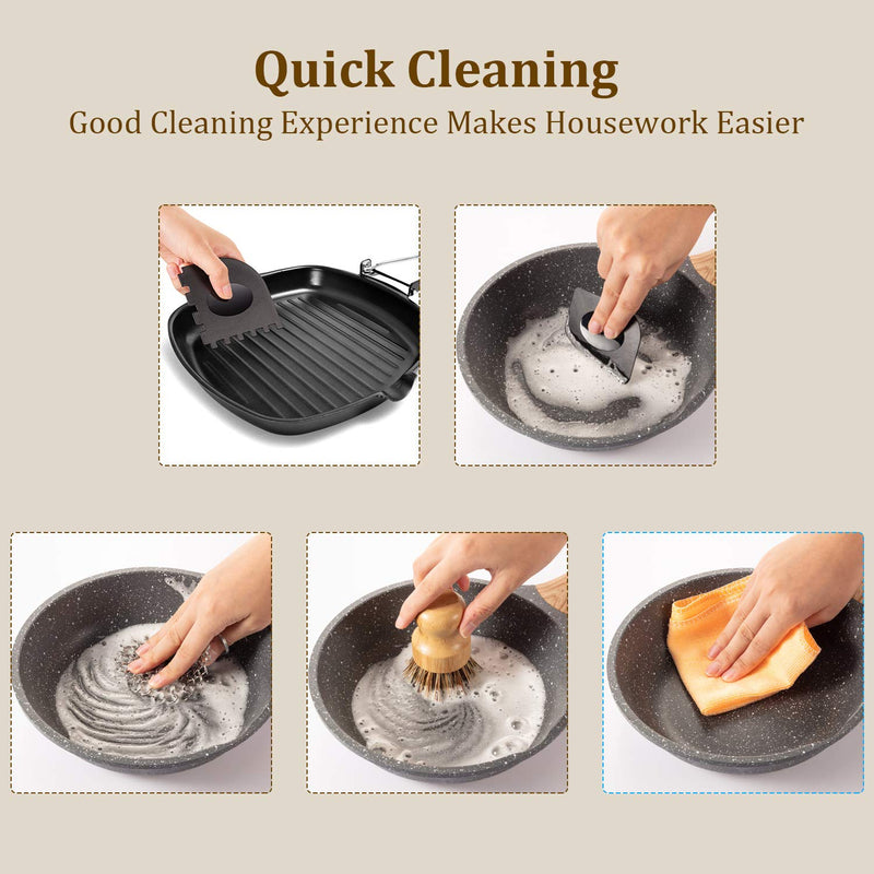 7 Pieces Cast Iron Cleaner Set Include Stainless Steel Chainmail Scrubber with Bamboo Dish Scrub Brush Hot Handle Holder 2 Pan Grill Scrapers Kitchen Towel Wall Hook - NewNest Australia