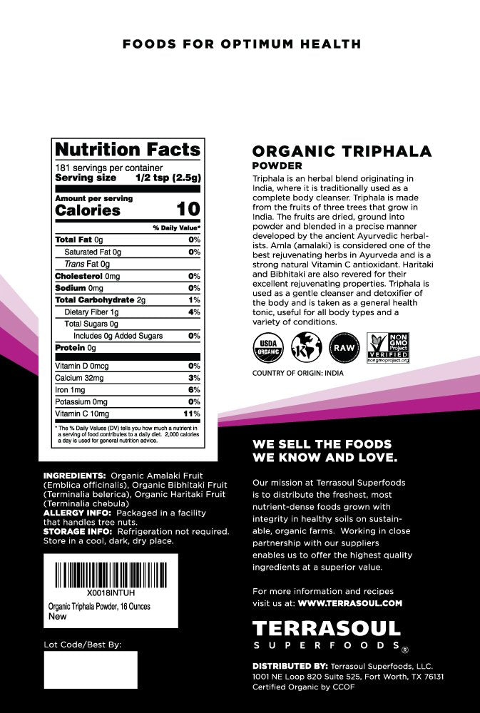 Terrasoul Superfoods Organic Triphala Powder, 1 Pound - NewNest Australia