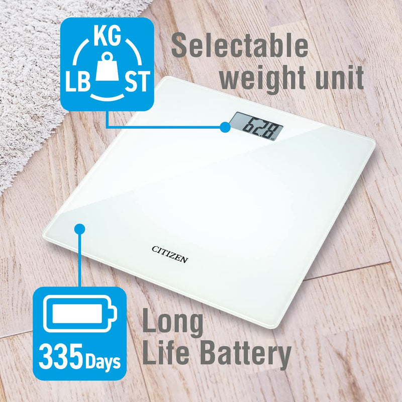 Citizen Hms324 White / Black Digital Body Scales Slim Design Comparable To Previous Measurements Slim Design With Instant Weight Measurement Lcd Display And Tempered Glass - NewNest Australia