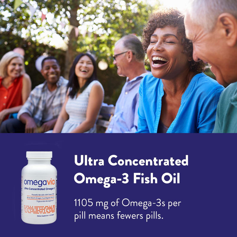 OmegaVia Ultra Concentrated Omega 3 Fish Oil, 60 Burpless Pills, High Potency – 1105 mg Omega 3 per Pill, 3X More Omegas Than Regular Fish Oil Supplements, Triglyceride Form, High EPA w/ DHA & DPA - NewNest Australia