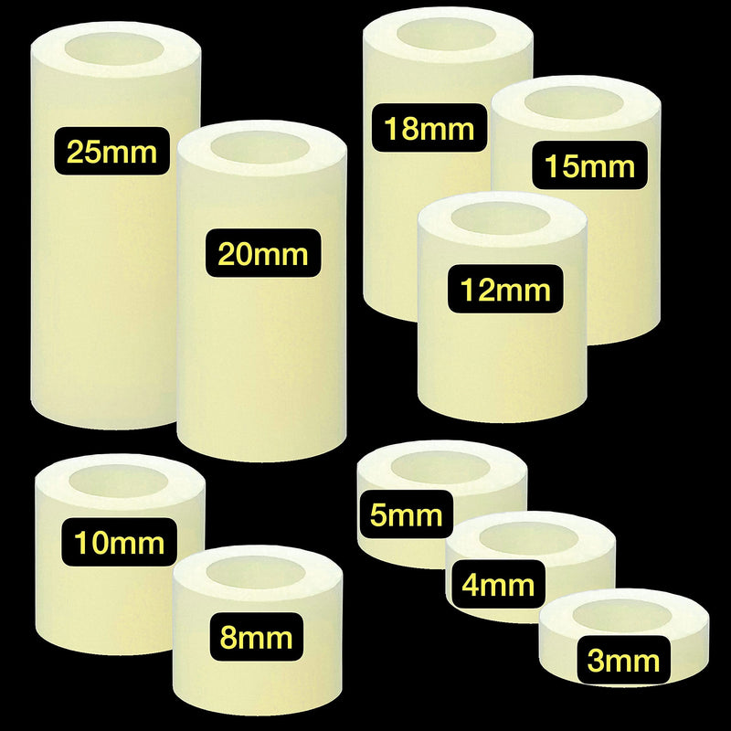 EEEEE 151pcs Nylon Spacers Round Plastic Spacers Wall Plate spacers for Screws Hardware spacers Standoff Assortment Kit, OD 11mm ID 6.2mm Length 3mm 4mm 5mm 8mm 10mm 12mm 15mm 18mm 20mm 25mm for M6 - NewNest Australia