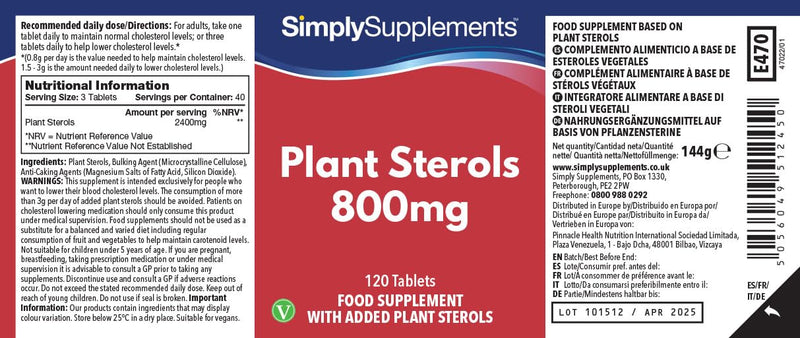 Plant Sterols 800mg | 120 Tablets = 4 Month Supply | Potent One-a-Day Formula | Vegan & Vegetarian Friendly | Proven to Naturally Lower Cholesterol | Manufactured in The UK 120 Count (Pack of 1) - NewNest Australia
