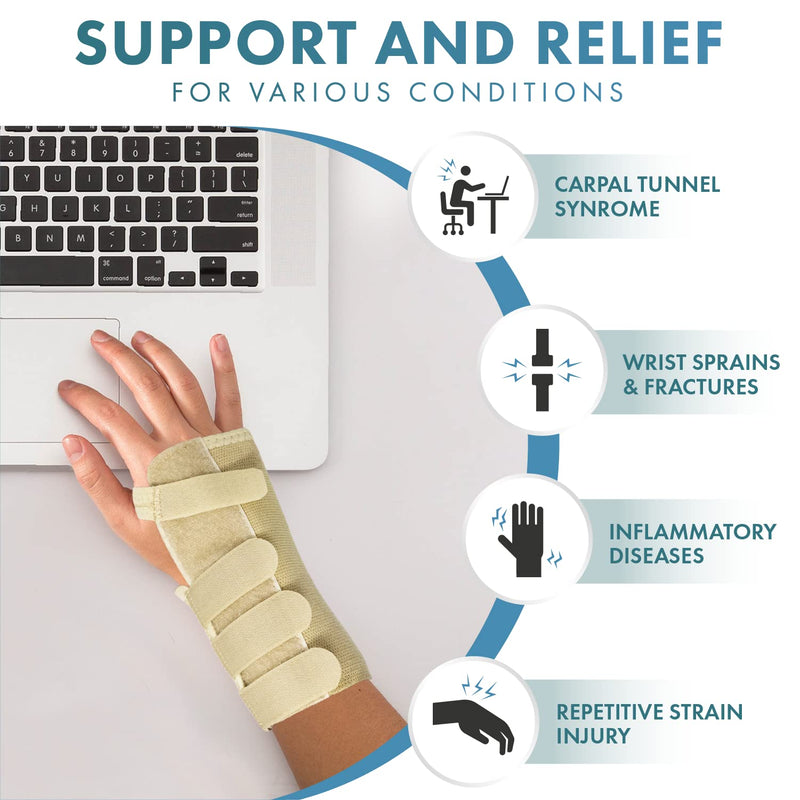 Actesso Tri-Weave Wrist Support Splint Brace - Relieves Pain from Carpal Tunnel, Fractures, Sprains and Joint Pain (Beige, Medium Left) M (Pack of 1) Beige, Left Hand - NewNest Australia