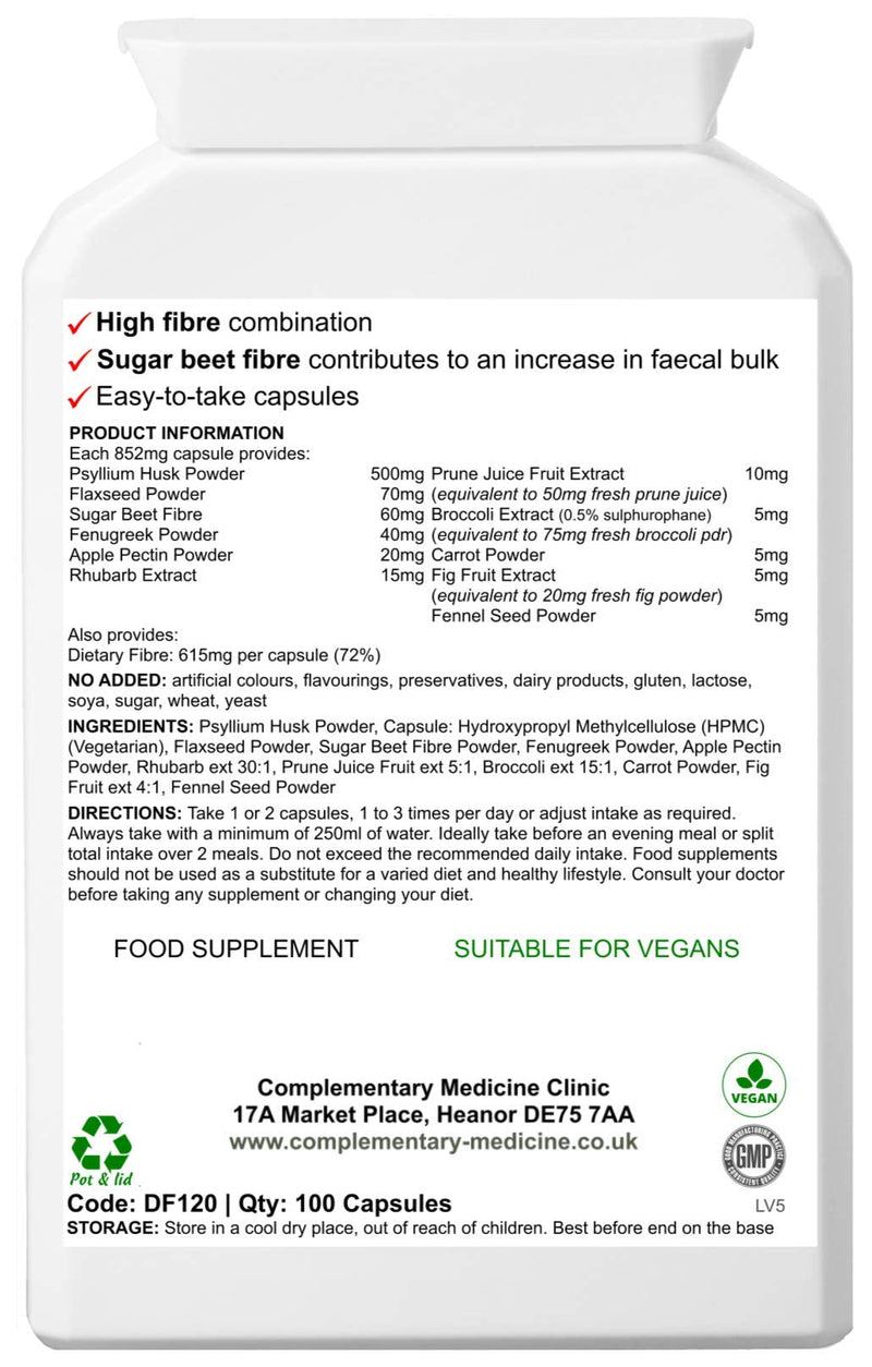 Complementary Supplements | Complete Fibre Complex | Dietary Fibre & Herbal Formula | Psyllium Husk | Prune Juice | Sugar Beet | Flaxseed | Fenugreek | Vegan | 100 Capsules - NewNest Australia