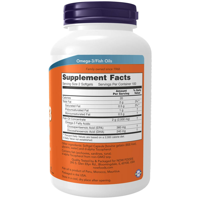 Now Supplements Omega-3 180 EPA / 120 DHA, Molecularly Distilled, Cardiovascular Support*, 200 Softgels (1652) - NewNest Australia