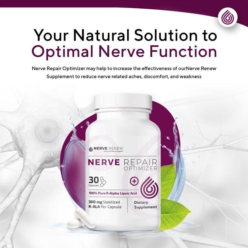Nerve Renew Nerve Repair Optimizer - Dietary Supplement - 30 Capsules - 300 mg Stabilized R-Alpha Lipoic Acid per Capsule for Natural Nerve Discomfort Support - Fast Absorption - Safe and All Natural 30 Count (Pack of 1) - NewNest Australia