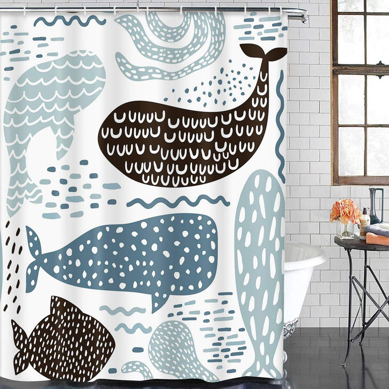 Emvency Shower Curtain Black Abstract with Nautical Sea Animal Kids Fur Seal Whale Octopus Fish Childish in Pastel Colors Blue Baby Brush Waterproof Polyester Fabric 72 x 72 inches Set with Hooks 72"W x 72"L - NewNest Australia