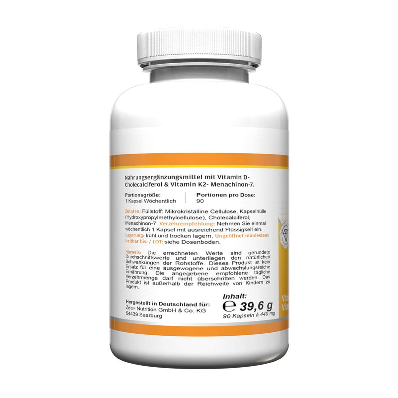 Health+ Vitamin D3 & K2, 90 capsules each with 5000 IU vitamin D3 and 200 mcg vitamin K2, high-dose vitamin D capsules, made in Germany - NewNest Australia
