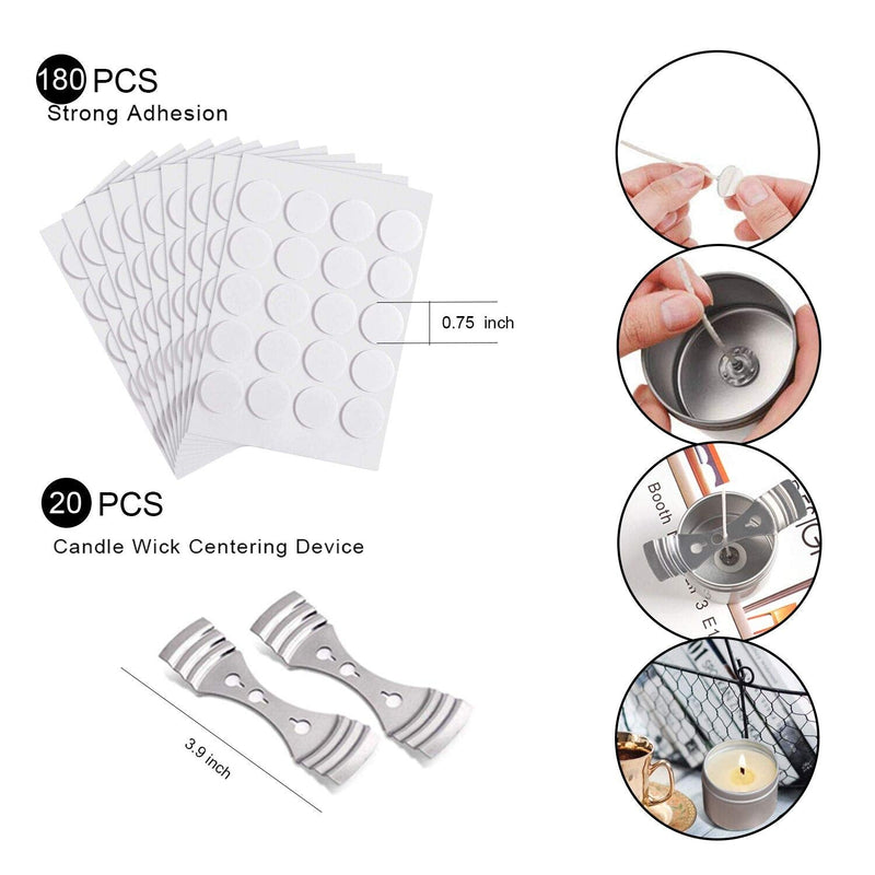 DINGPAI 20pcs Candle Wick Holder, 180pcs Candle Wick Stickers, Silver Stainless Steel Candle Wick Centering Devices, Candle Making Supplies for Candle Making, Candle DIY 20pcs holders+180pcs stickers - NewNest Australia
