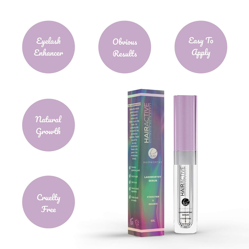 Hairworthy Lashworthy Eyelash Enhancer Serum for Longer, Thicker and Stronger Eyelashes. Powerful formula for Beautiful, Luscious and a more Noticeable Look. - NewNest Australia