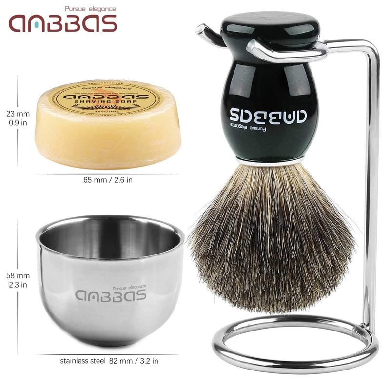 Anbbas Shaving Set Badger Hair Shaving Brush Stainless Steel Shaving Brush Stand Shaving Soap Bowl Mug Goat Milk Soap for Men Gift Set3 - NewNest Australia
