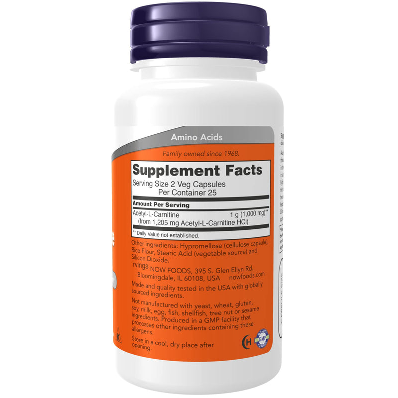 NOW Foods NOW Supplements, Acetyl-L Carnitine 500 mg, Amino Acid, 50 Veg Capsules - NewNest Australia