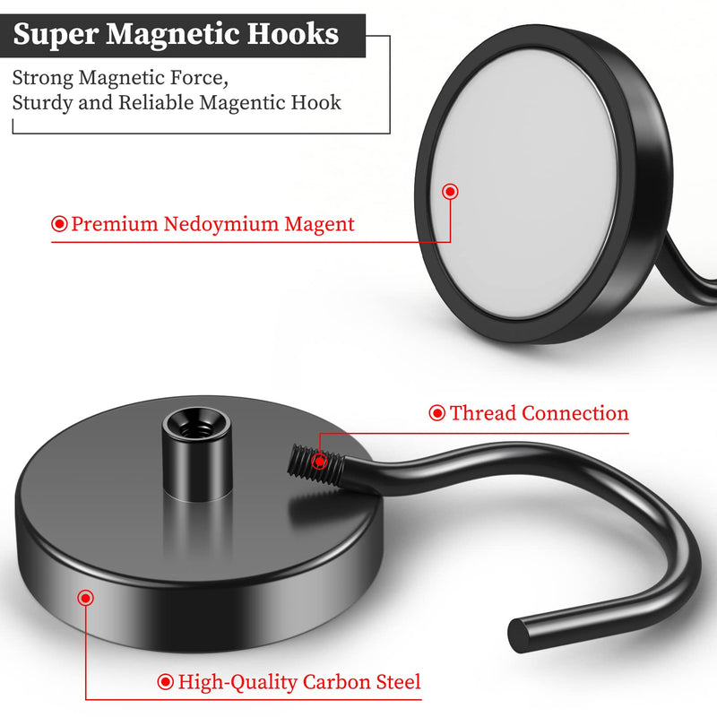 4Pack Black Magnetic Hook 110 lb Heavy Duty Strong Neodymium Magnetic Hooks, Refrigerator Magnet Hooks, Magnet with Hooks for Curtain, Home, Kitchen, Workplace 4Pack - NewNest Australia