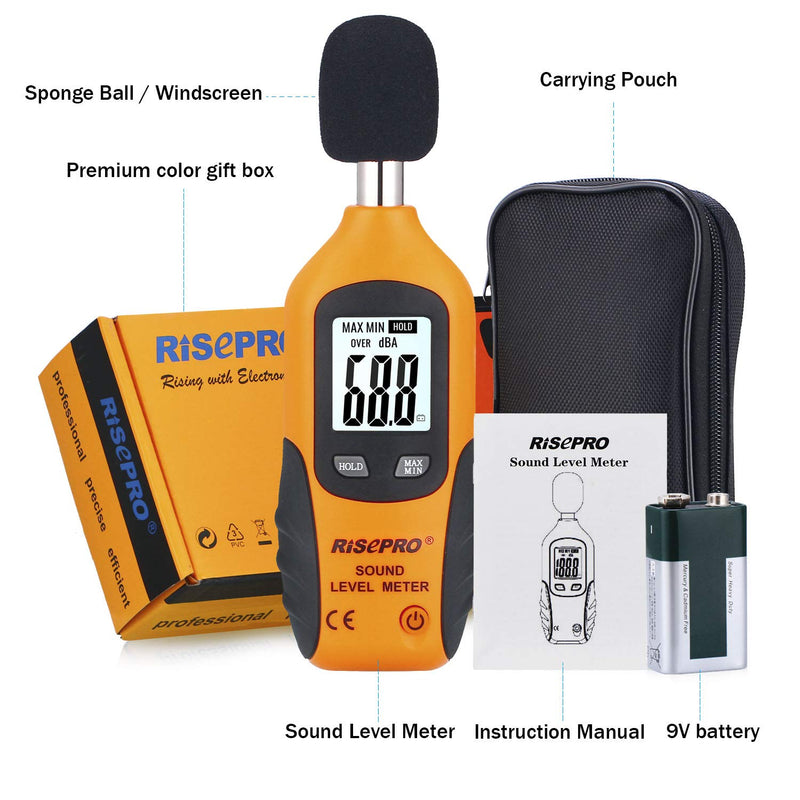 RISEPRO Decibel Meter, Digital Sound Level Meter 30 – 130 dB Audio Noise Measure Device Backlight MAX/MIN, Data Hold Auto Power Off Dual Ranges HT-80A - NewNest Australia