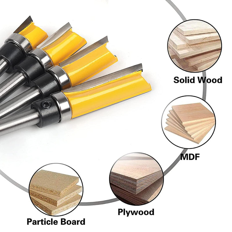 TOOLDO 4 Pcs 1/4 Inch Shank Pattern Flush Trim Router Bit Set Cutting Length 1/2", 3/4", 1", 1-1/2" - NewNest Australia