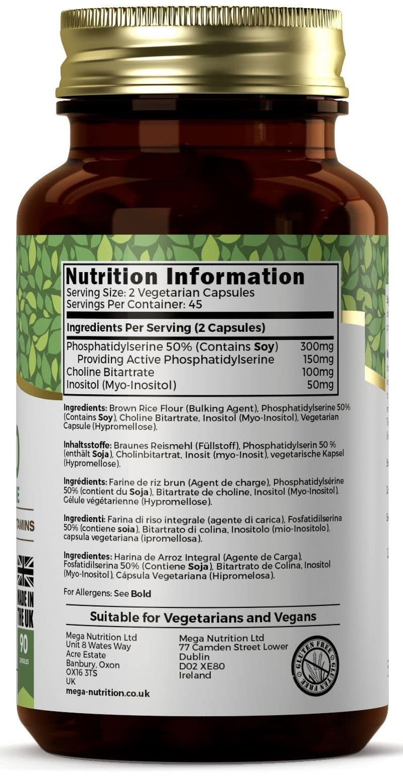 Ezyleaf Phosphatidylserine Ps-300 With Choline Bitartrate & Myo-Inositol | 90 High Dose Capsules Phosphatidyl Serine - 300Mg | Phosphatidylserine, Choline | Gmo & Gluten Free, Iso Certified - NewNest Australia
