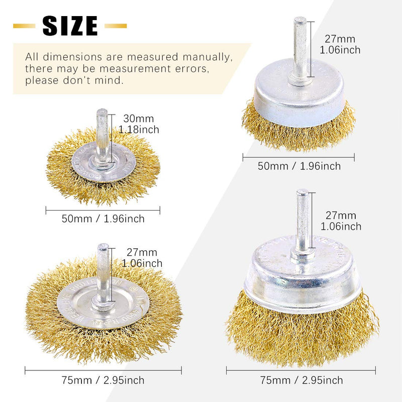 Rustark 9 Packs Wire Drill Brush Sets 9 Size Brass Coated Wire Wheel and Cup Brush Set with 1/4 Inch Round Shank for Rust Paint Corrosion Removal Polishing - NewNest Australia