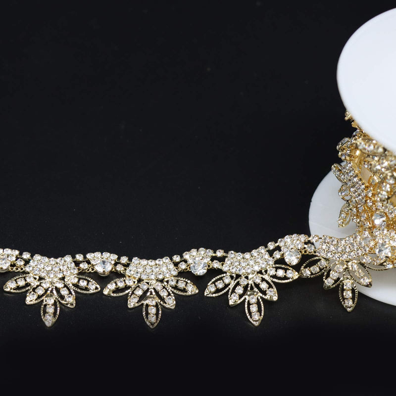Jerler 1 Yard Tassel Rhinestone Trim Chain, Gold Fringe Rhinestone Applique for DIY Decoration and Bridal Embellishments, Ideal for Wedding Party, 1 Yard 1"Width - NewNest Australia