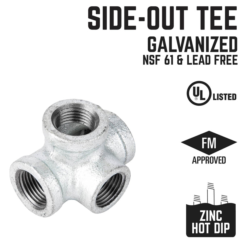 PIPE DÉCOR 1/2 in. Authentic Galvanized Malleable Iron Side Outlet Tee, 4 Pack, for DIY Pipe Furniture Building 0.5 Inch - NewNest Australia
