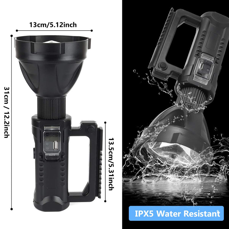 Rechargeable LED Spotlight Flashlights 90000 High Lumens, Super Bright Flashlight with 4 Modes IPX5 Waterproof, Large Searchlight for Fishing, Hiking and Camping with Tripod and USB Output Lamp 5 Inch - NewNest Australia