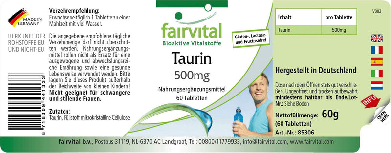 Fairvital | Taurine 500mg - HIGH DOSE - VEGAN - 60 tablets - NewNest Australia