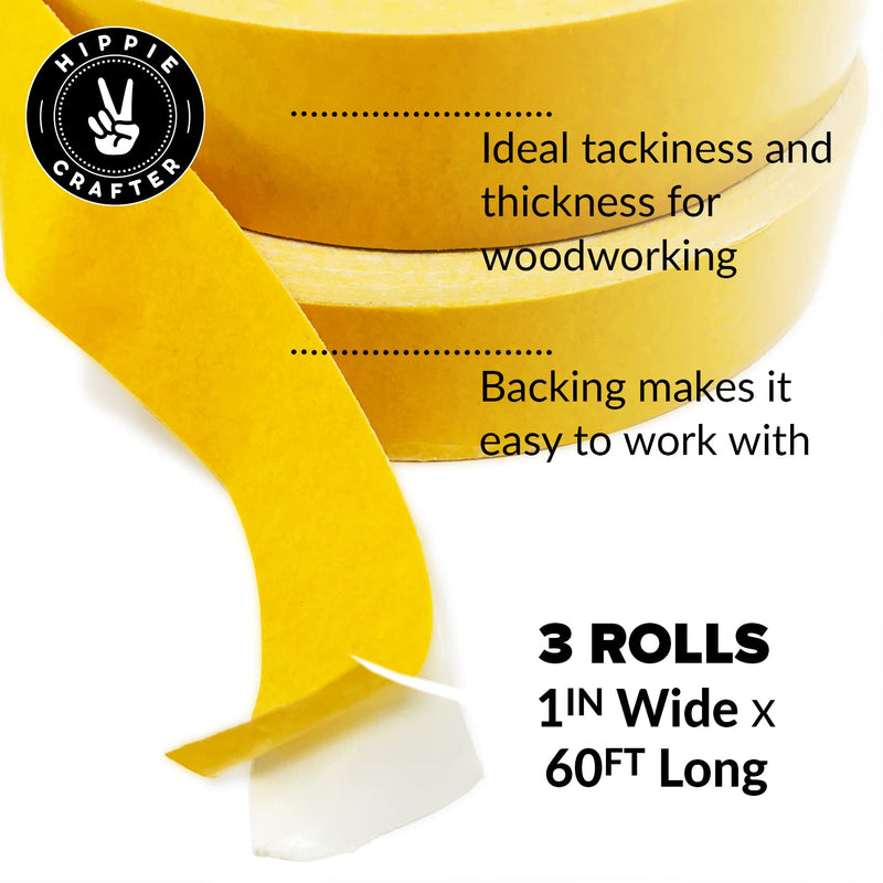 3 Pk Double Stick Tape for Woodworking - 1 inch Wide Wood Tape Double Sided for Woodworkers - 3 Packs 1" x 60 Feet (180FT Total) - NewNest Australia