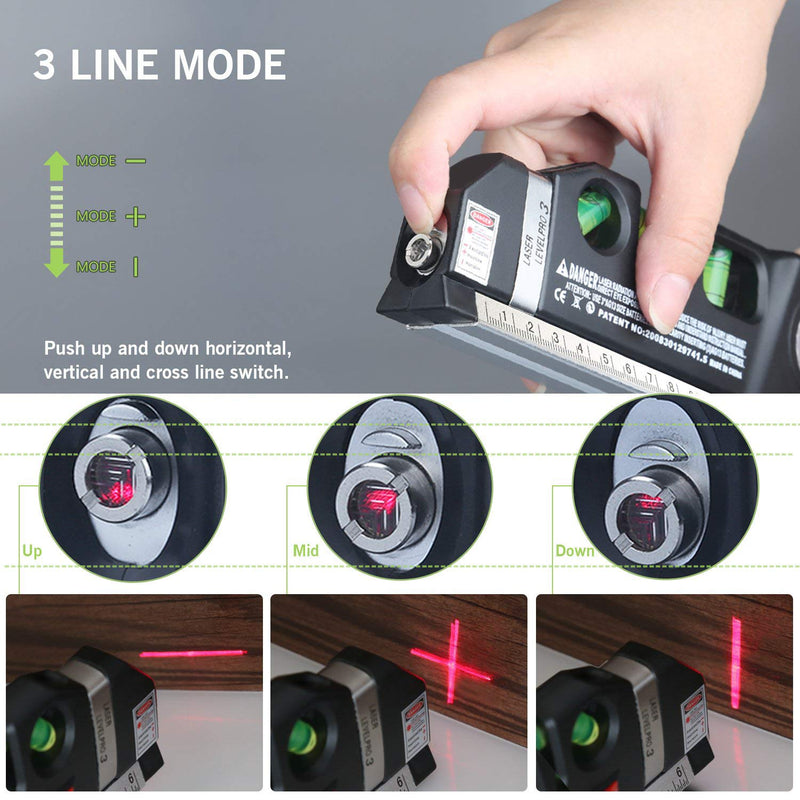 Laser Level, Qooltek Multipurpose Cross Line Laser 8 feet Measure Tape Ruler Adjusted Standard and Metric Rulers for hanging pictures - NewNest Australia
