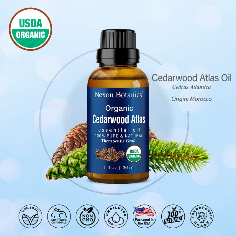 Cedarwood Essential Oil Organic 30 ml - Natural Pure Cedarwood Oil for Diffuser, Aromatherapy - Cedar Wood Essential Oil - Soothes Muscle Pain - Skin Use and Hair Care - Nexon Botanics - NewNest Australia