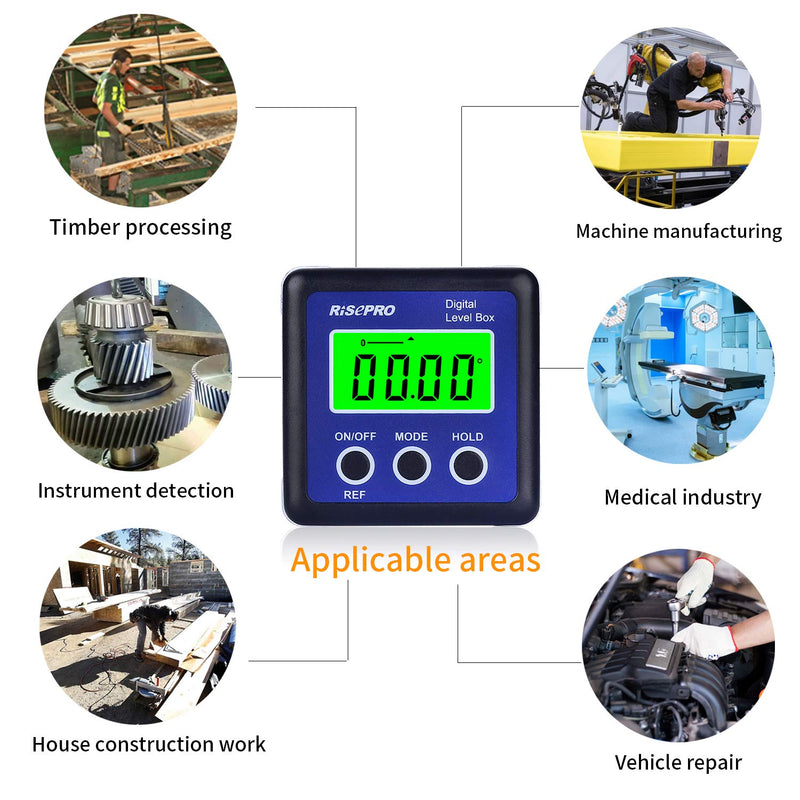 RISEPRO Digital Level Box Angle Gauge Protractor Inclinometer Bevel Box with Data Hold, Magnet Base & LCD Backlight, Calculating for Carpentry, Building, Masonry, Automobile Blue - NewNest Australia