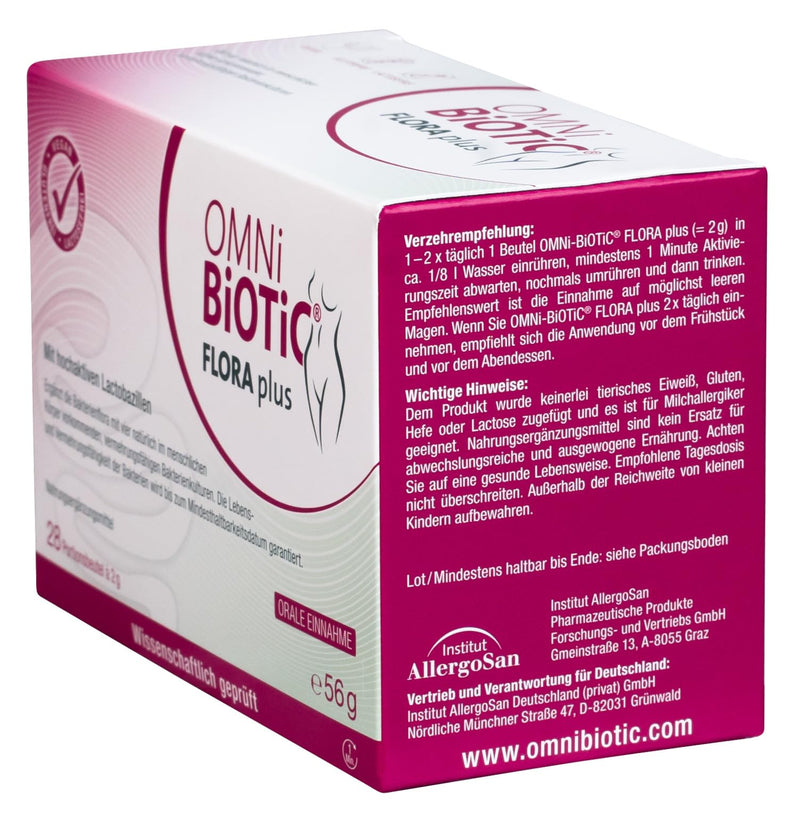 OMNi BiOTiC FLORA plus | 28 servings (56g) | 4 bacterial strains | 10 billion germs per daily dose | powder | With vitamin C | Vegan | Gluten free | Lactose free | For daily use | Simply drink 28 servings (pack of 1) - NewNest Australia