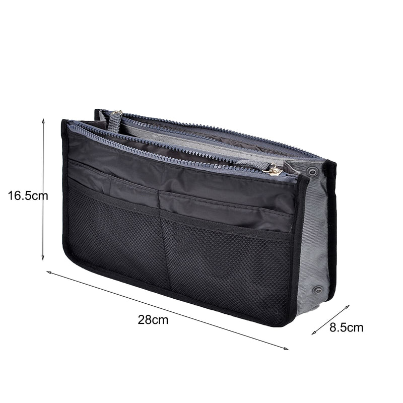 YUEMING Handbag Organiser, Ladies Travel Insert Organiser Tidy Bag Purse Pouch Zipper Closure Tote 13 Pocket Organiser Diaper Bag Cosmetic Travel Bag Liner Pouch with Handle (Black) Black - NewNest Australia