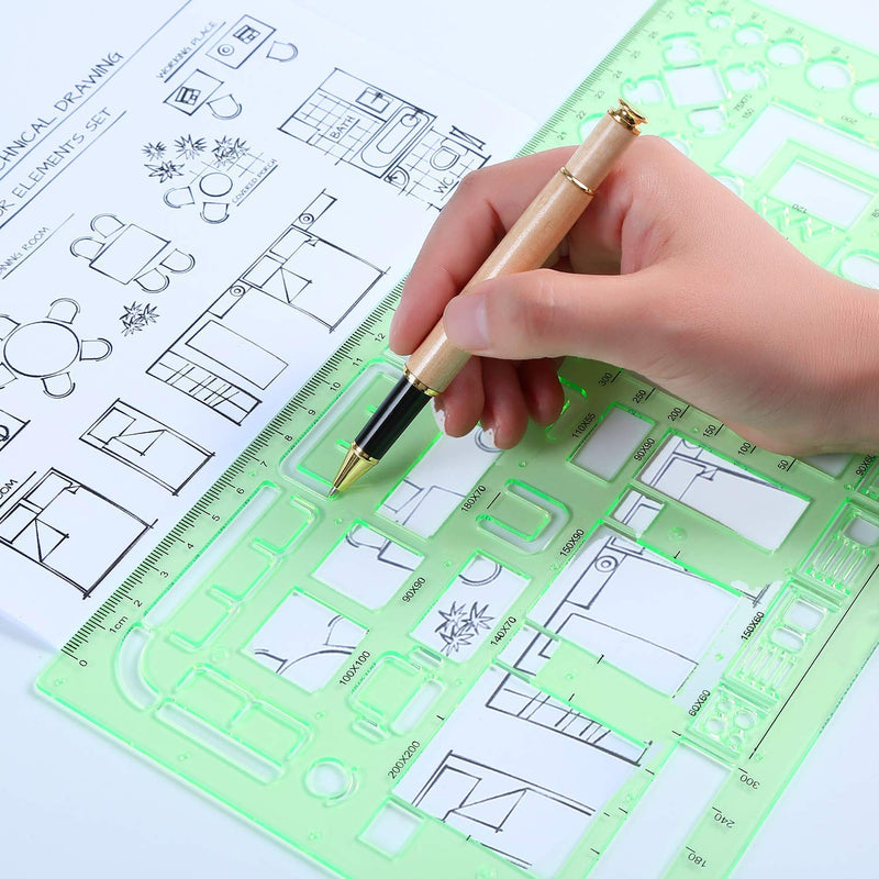 ipxead 11 Piece Geometric Drawing Template Measuring Ruler, Transparent Green Plastic Ruler with Portable Plastic Bag for, for Studying, Designing and Building - NewNest Australia