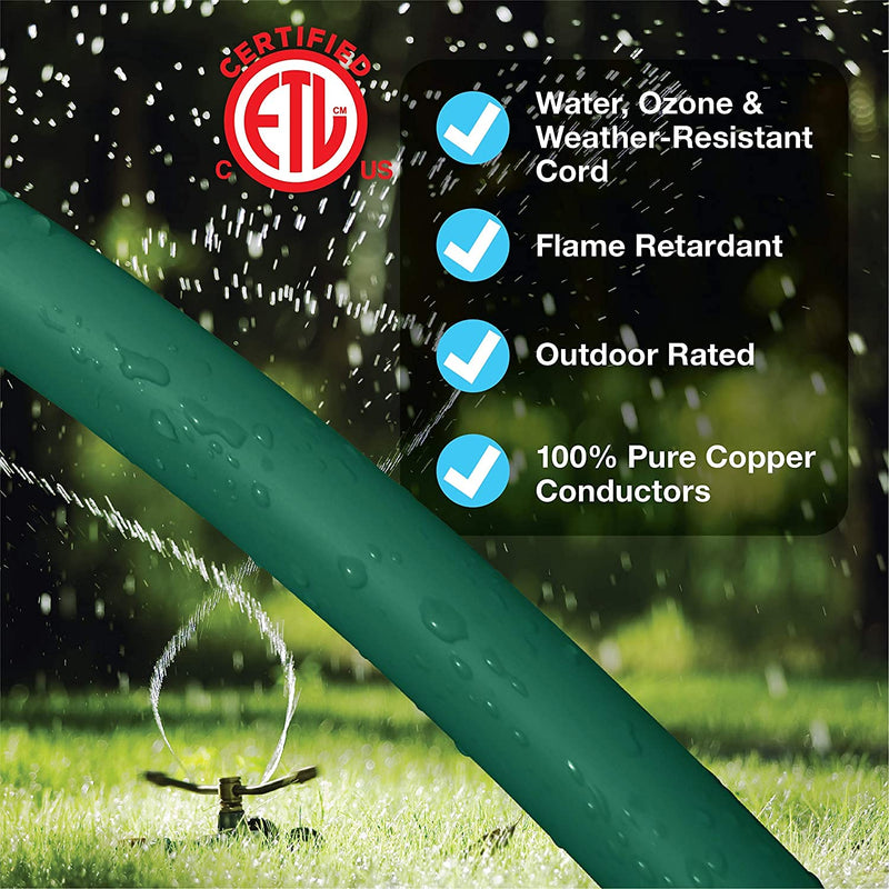 Clear Power 6 ft Outdoor Extension Cord 16/3 SJTW, Lawn & Garden Green Cable for Holiday Decoration, 3-Prong Grounded Plug, Water & Weather Resistant, Flame Retardant, DCOC-0195-DC 16/3 - 3 PRONG GROUNDED PLUG - NewNest Australia