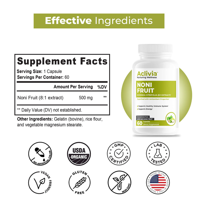 Aclivia Noni Fruit Capsules – Immune Support Supplement, Antioxidant Superfood Energy Booster, Promotes Healthier Skin, Hair & Nails, Joints & Brain Support, 4000mg Morinda citrifolia Extract Capsules - NewNest Australia