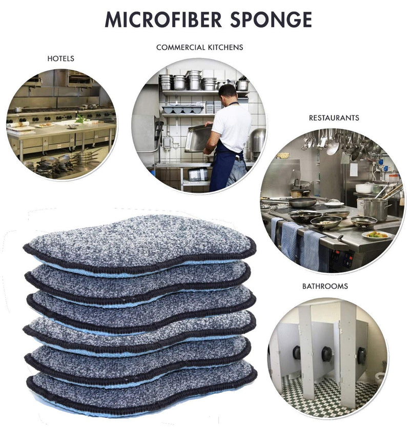 Multi-Purpose Scrub Sponges for Kitchen by Scrub- it - Non-Scratch Microfiber Sponge Along with Heavy Duty Scouring Power - Effortless Cleaning of Dishes, Pots and Pans All at Once( 6 Pack, Large) Gray & Blue Large (Pack of 6) - NewNest Australia