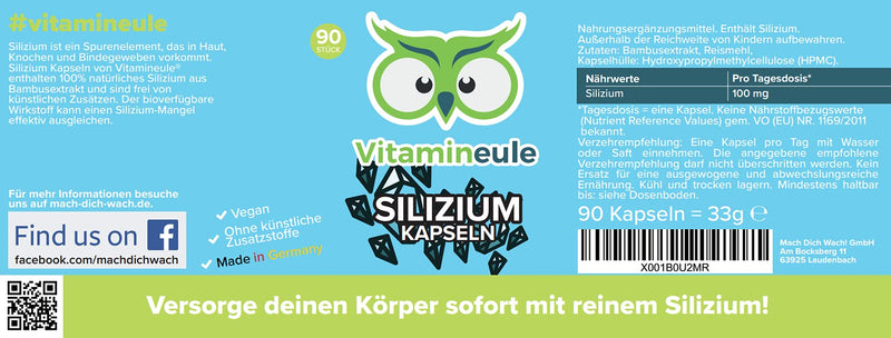 Silicon capsules - high dosage - 100mg silicon from bamboo extract - quality from Germany - laboratory tested - vegan - natural - without additives - silica capsules instead of tablets - Vitamineule® - NewNest Australia
